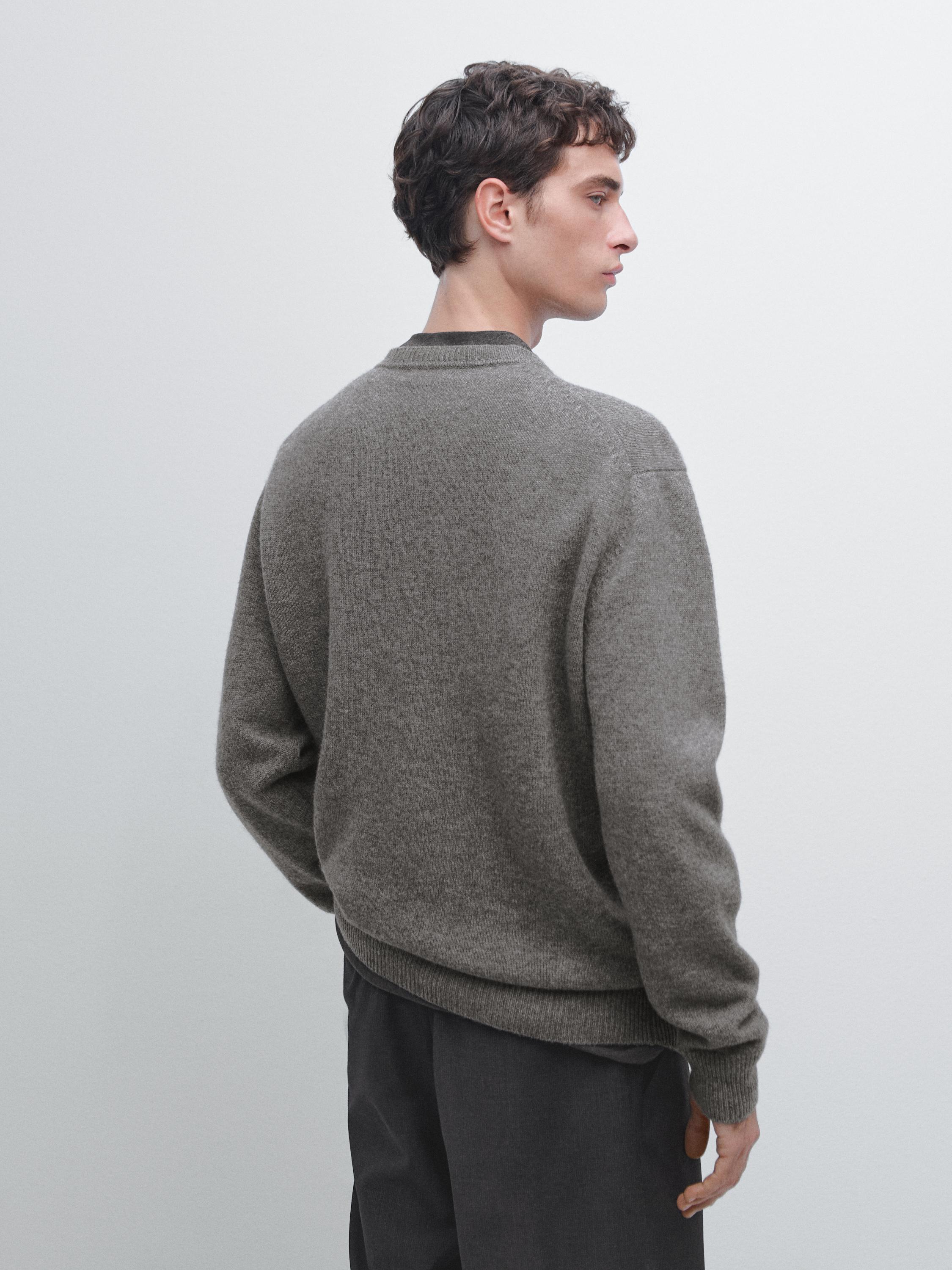 Wool blend crew neck knit sweater